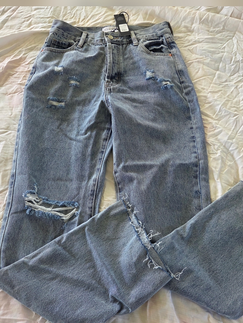 Fashion Nova Light Blue Distressed Straight Leg Jeans